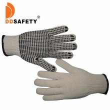 Natural White Cotton /Polyester Knit Knitted Garden Work Gloves with Black PVC Dots, Gripper DOT Gloves